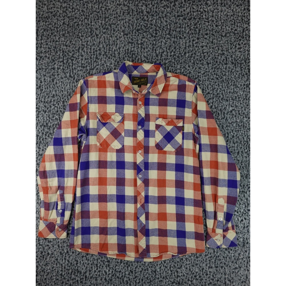 Benny Gold Button Down Shirt Mens Large Orange Blue Plaid Cotton Streetwear
